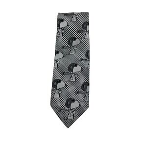 Vtg Cervantes Snoopy Flying Ace Pilot Silk Tie Black White Peanuts Red Baron USA
